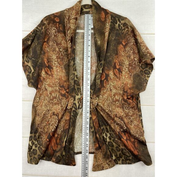 Chico's Cardigan Sz 2 L Brown Animal Print Tie Front USA Made Retro 90s Y2K Knit - Picture 5 of 10